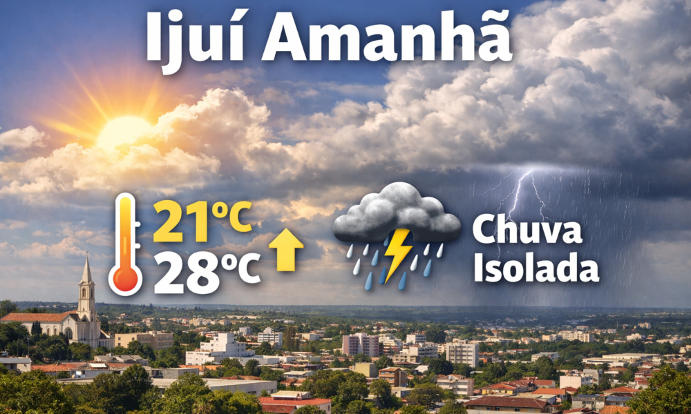 Previsão do tempo em Ijuí amanhã com temperatura entre 21°C e 28°C, sol entre nuvens e possibilidade de chuva isolada